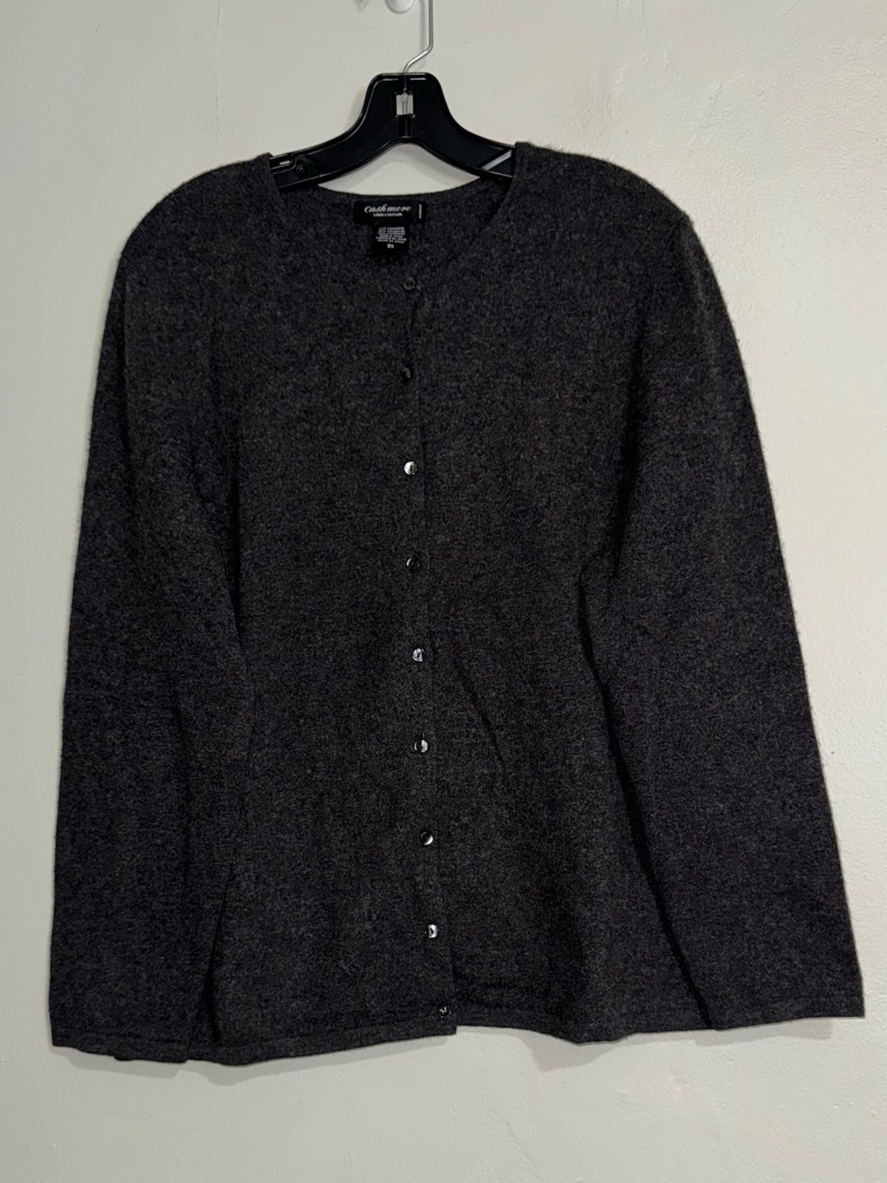 Lord & Taylor Cashmere Dark Charcoal Button-Front Cardigan